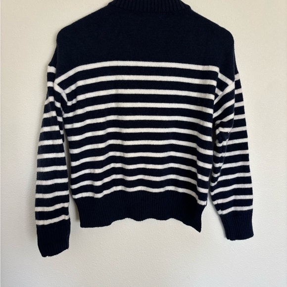 Blue and White Striped Cowl Neck Soft and Stretchy Sweater - Picture 6 of 6